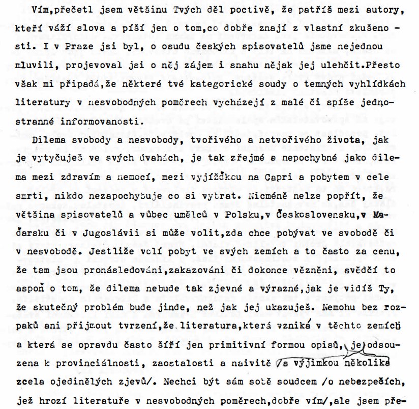 Z dopisu americkému spisovateli Philipu Rothovi z roku 1985. Celé znění v Obsahu, květen 1985, strany 4-8